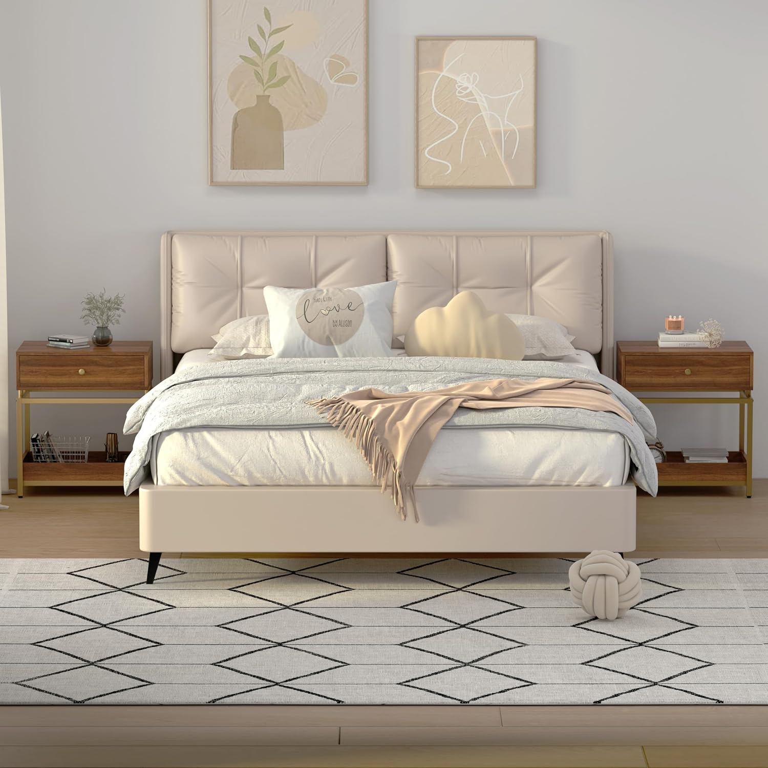 Modern End Table with Drawer and Open Shelf, 2-Tier Nightstand for Living Room,Bedroom or Small Spaces, Sofa Side Table with Metal Frame, Walnut