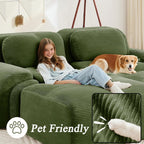 Modular Sectional Sofa Boneless Couch, U Shaped Sectional Couches for Living Room, Oversized Cloud Couch with Deep Seat and Ottoman, Comfy Corduroy Upholstery Green Couches, No Assembly(3S+2O)