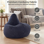COSTWAY Bean Bag Chair for Adults & Kids, Corduroy Beanbag Chair for Teens, Comfy Sponge Filling Soft Lazy Sofa Chair for Living Room, Bedroom (Navy, 32"x35"x28")