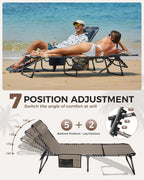 KingCamp Folding Chaise Lounge Chair,Heavy Duty Adjustable 5-Position Outdoor Tanning Sunbathing Lay Flat Chair for Beach, Camping, Lawn & Patio with Pillow, Beige