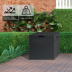 Dark Gray 33 Gal Wood & Rattan Plastic Storage Bench, Outdoor Deck Box, Patio Storage Box for Garden Cushions Tools, Garden Tool Storage Pool Accessory Holder Cushions Lid Side Table Function