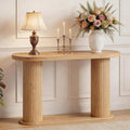 Garvee Fluted Console Table, 42.5 Inch Narrow Wood Entryway Table with Storage Shelf, Sofa Table Behind the Couch, for Hallway, Living Room, Foyer, Entrance, Natural Oak