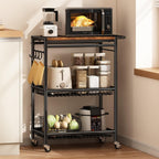 Microwave Kitchen Cart with Push Handle, 3 Tier Rolling Cart with 2 Lockable Wheels, Vintage Kitchen Storage Cart with 210Lbs Capacity for Kitchen Island, Restaurant, Coffee Bar, Living Room, Office