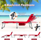 GYMAX Tanning Chair, 330LBS Beach Lounge Chair with Face Arm Hole & Hand Shoulder Strap, Folding Layout Sunbathing Chair, Face Down Outdoor Chaise Lounger for Patio, Poolside, Lawn, Backyard (1, Red)