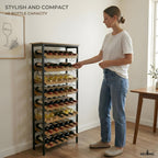 DECOMIL 48 Bottle Wine Rack, Freestanding Floor Storage Organizer with Real Bamboo Shelves, Metal Frame, Top Shelf, Easy Assembly, Fits Standard Bottles, 51 x 23 x 9.5 in