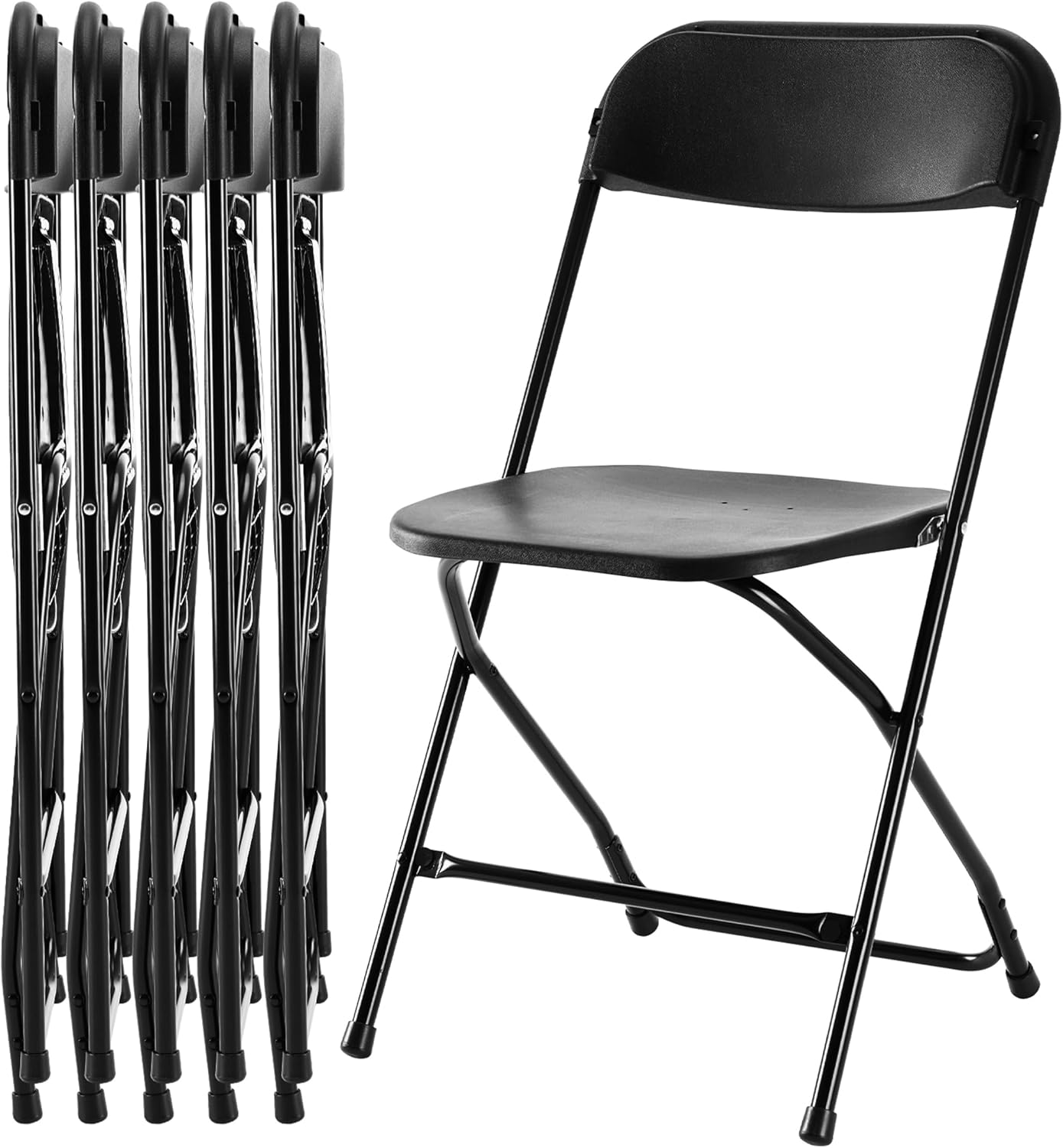 Simple Deluxe 6 Pack Folding Chair Plastic, Foldable Stackable Portable Seat with Metal Frame 330lb Capacity, Outdoor/Indoor Commercial for Party, Wedding, Event, Office, Patio, Picnic, Kitchen, Black