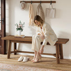 55" Solid Wood Bench, Farmhouse Long Bench Seat for Entryway, Dining Room, Living Room, Solid Wood, Dark Brown