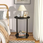 Small Round Side Table, 2 Tiers End Table, Nightstand with Metal Storage Shelf for Small Spaces, Living Room, Bedroom, Black