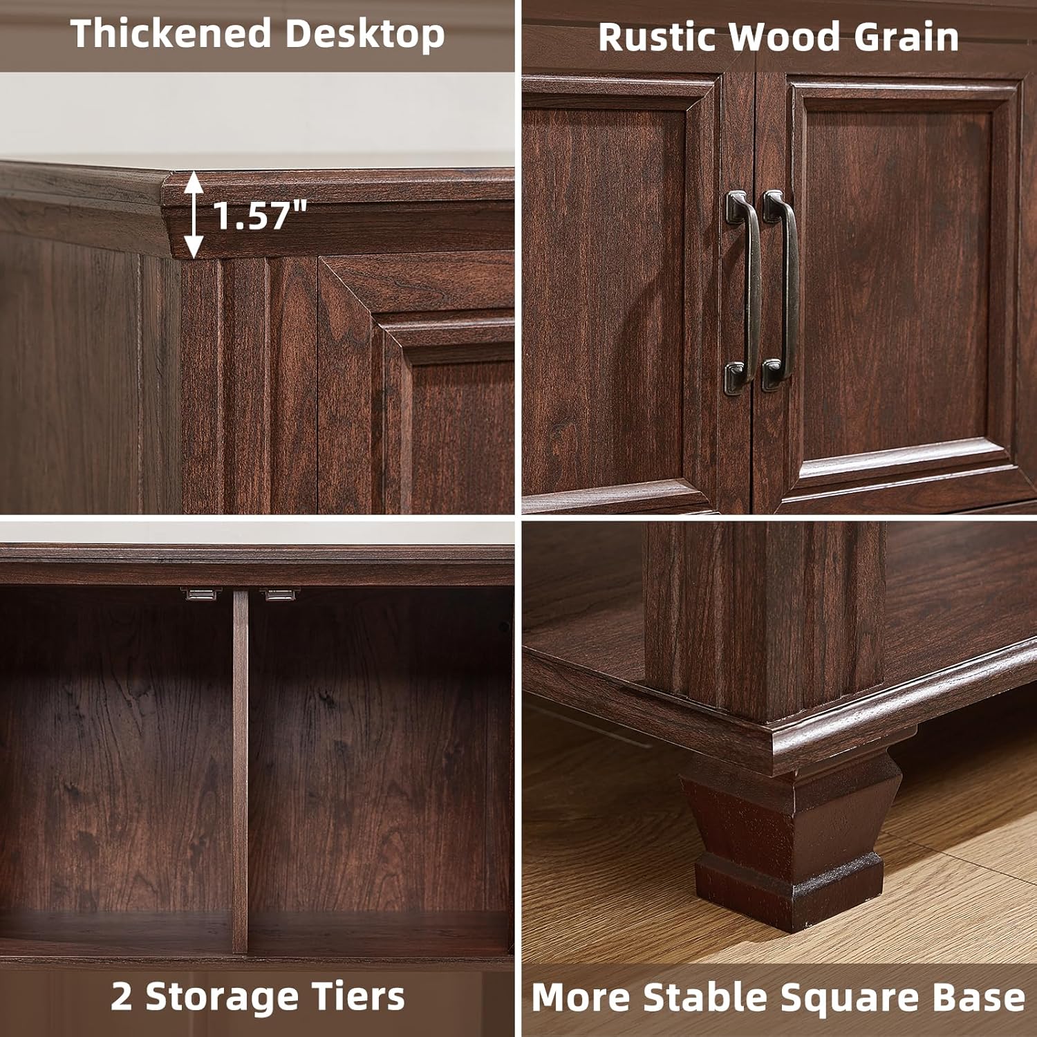 SAVOR LIFE Farmhouse Coffee Bar Table with 2-Door Cabinet, Kitchen Storage Cabinets with Open Shelf, Coffee Station for Dining Room, Kitchen, Hallway, Living Room, Walnut