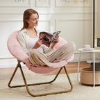 Simple Deluxe Comfy Chairs for Bedroom, Faux Fur Saucer Chair for Adults, Oversized Comfy Soft Saucer Chair, Padded Lazy Chair for Living Room Dorm Rooms, Pink