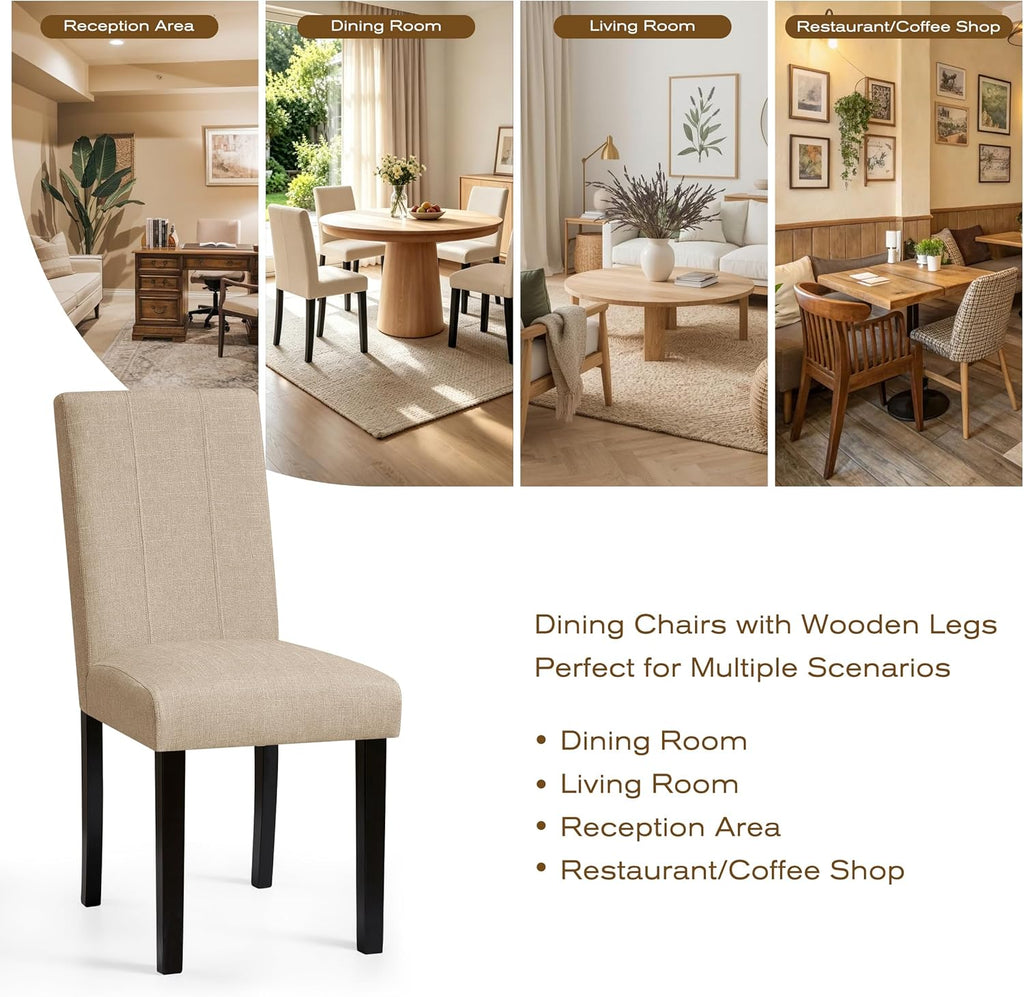Wooden Dining Chairs Set of 4, Modern Farmhouse Upholstered Dining Room Chairs with Solid Wood Legs, Comfy Kitchen Chairs for Living Room/Restaurant, Oatmeal