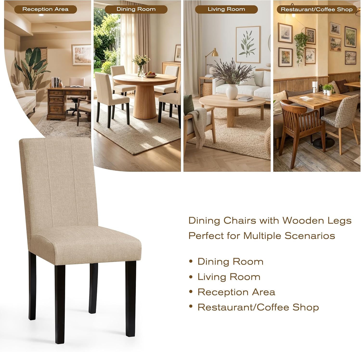 Wooden Dining Chairs Set of 4, Modern Farmhouse Upholstered Dining Room Chairs with Solid Wood Legs, Comfy Kitchen Chairs for Living Room/Restaurant, Oatmeal