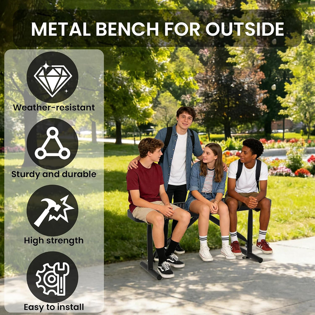 4FT Metal Park Bench for Outside, Heavy-Duty Outdoor Bench with Thermoplastic-Coated, Weatherproof Steel Mesh Bench for Parks, Gardens, Patios, Stores, Black
