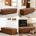 Aoiy & Wifon 60.2'' W Storage Ottoman Bench, PU Upholstered Ottoman with Storage, End of Bed Storage Bench with Wood Legs for Bedroom, Entryway, Window, Living Room, Brown