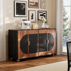 87" Fluted Modular Buffet Cabinet with Arched Doors & Gold Handles, Mid Century Modern Sideboard Credenza Storage with Adjustable Shelves, Wood Coffee Bar Console Table for Dining Living Room