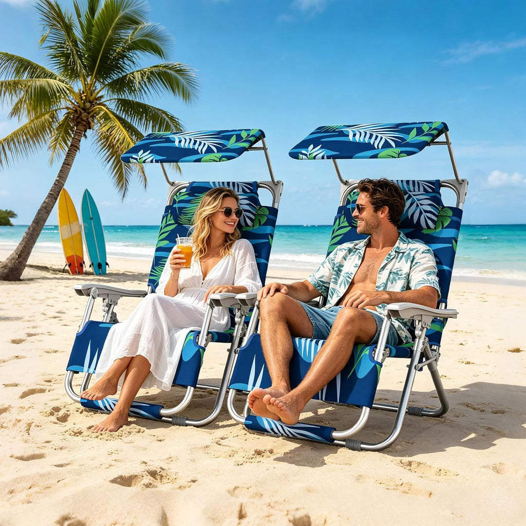 Suteck Zero Gravity Beach Chair with Canopy, Backpack Beach Chairs for Adults, Lightweight Adjustable Reclining Beach Chair with Shade, Folding Lay Flat Chair for Beach Poolside Outdoor