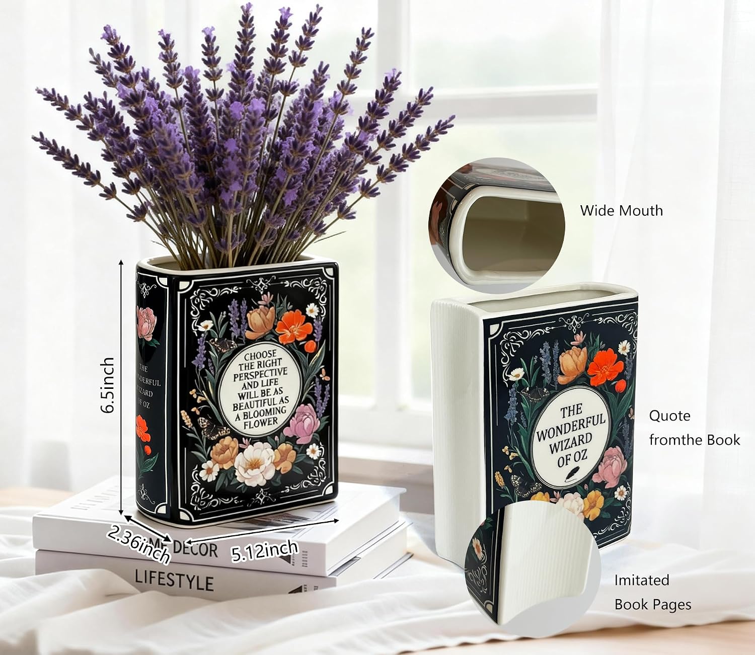 LIFFY Book Vase for Flower Decorative Ceramic Vases Cute Home Decor for Bookshelf Dining Table Desk Office Home Decor Unique Vase for Book Lovers (6.5")