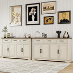 64 Inch Farmhouse Buffet Cabinet, Large Sideboard & Buffet with 4 Doors and 3 Drawers, Modern Credenza with Storage for Dining Room, Living Room, Kitchen, Antique White