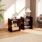 Acrylic End Table Record Player Table with Storage Shelf Clear Side Table Nightstand (Dark Brown Set of 2)