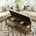 Befurtori Large Rectangular Upholstered Ottoman Bench, Linen Tufted Footrest Ottoman with Solid Wood Shelf Storage Coffee Table for Bedroom Living Room, Ivory