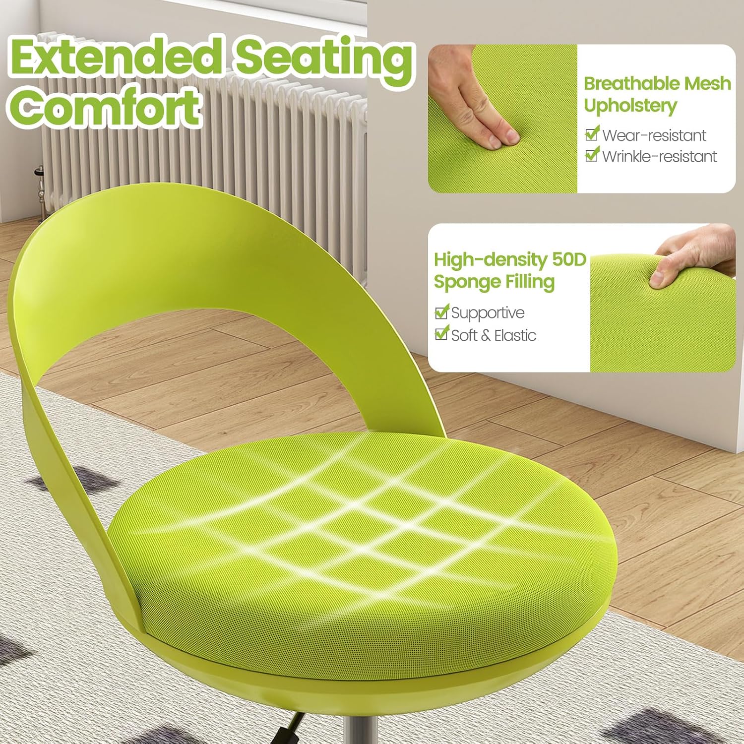 Giantex Drafting Chair with Back, Tall Office Chair with Footrest & Adjustable Height, Ergonomic Standing Desk Chair for Counter Height Desk, Home Kitchen, Green