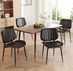 Dining Chairs Set of 4, Mid Century Modern Dining Room Chairs, Upholstered Faux Leather Kitchen Chairs with Walnut Bentwood Back and Metal Legs for Kitchen Dining Room Living Room, PU Black