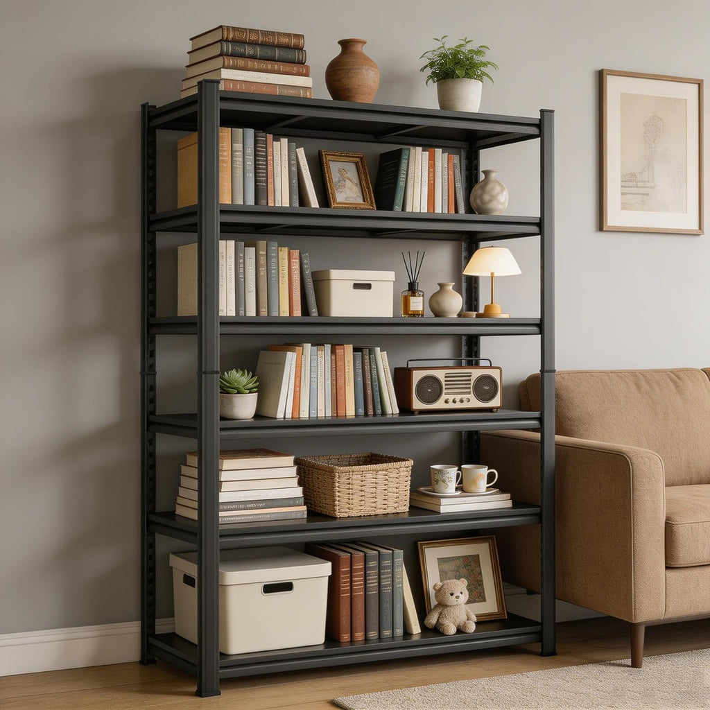 Book Shelf Metal Bookshelf 6-Tier 2400LBS Tall Bookcase Adjustable Storage Shelves Bedroom Organization and Storage Rack Display Shelves for Pantry Living Room Home Office 82"H×39.4"W×17.7"D, Black