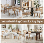 ZJhome Mid-Century Modern Rattan Dining Chairs Set of 4 – Farmhouse Linen Upholstered Accent Chairs with Curved Backrest, Solid Hardwood Frame, and Comfortable Seat for Kitchen & Dining Room – Beige
