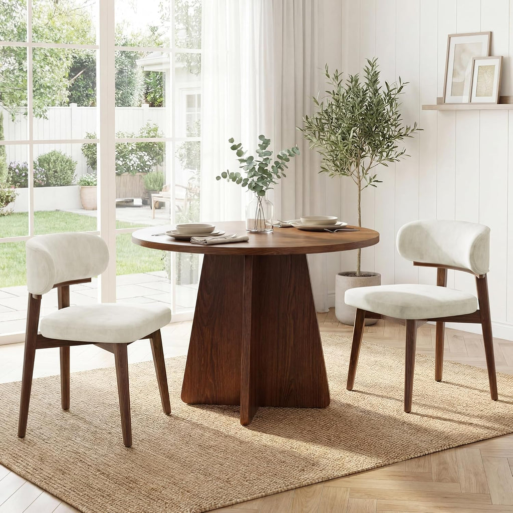 Dining Chairs Set of 4, Modern Upholstered Dining Chairs, Wooden Kitchen Chairs for Dining Room with Ergonomic Curved Backrest