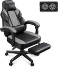 Gaming Chair for Adults, Grey Video Game Chair with Footrest, Big and Tall Gaming Chair Heavy Duty Computer Chair with Massage Lumbar, Ergonomic Adjustable Height and 360° Swivel, PU Leather, Grey
