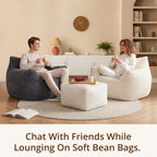 Giant Bean Bag Chair for Adults, Large Bean Bag with Ottoman | Cloud Comfy Bean Bag with Backrest & Armrests, Stuffed Beanbag Chair for Reading, Gaming, Napping, Gray