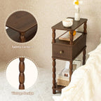 MaxSmeo Narrow Side Table, Small Nightstand with Drawer, Skinny End Table with Storage for Small Spaces, Bedroom, Living Room (Walnut Brown)