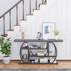 63” Industrial Console Table with 4-Tier Display Shelves, Narrow Long Sofa Table Behind Couch, Entryway/Hallway/Foyer Accent Table with Metal Frame for Living Room (Gray) (Grey)