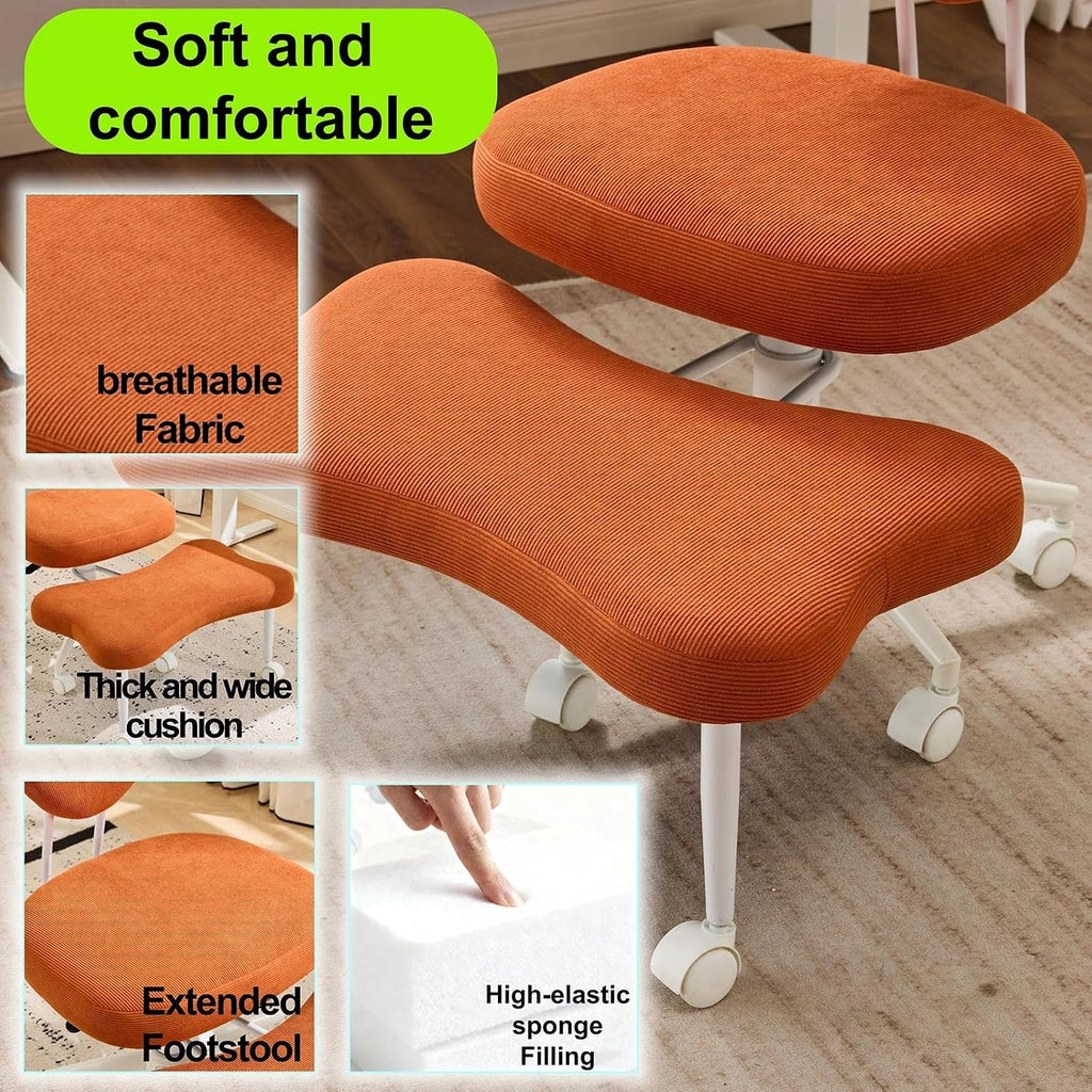 Ergonomic Cross Legged Office Chair with Wheels, 360° Swivel Adjustable Height Meditation Chair, Kneeling Posture Seat with High Back & Lumbar Support for Home Office, Yoga, Study(Orange)