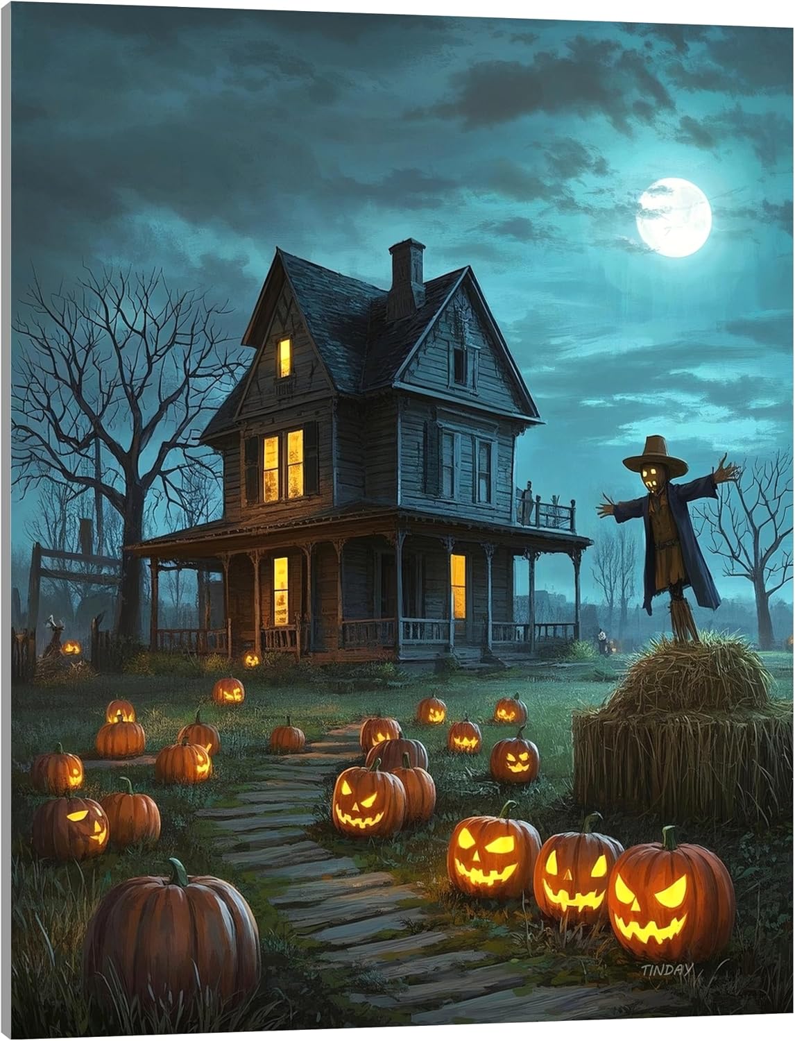 TINDAY Paint by Numbers Kit for Adults Paint by Number for Aults Beginner Pumpkin DIY Canvas Painting by Numbers Haunted House Acrylic Painting Arts Craft for Home Deco 16x20 Inch