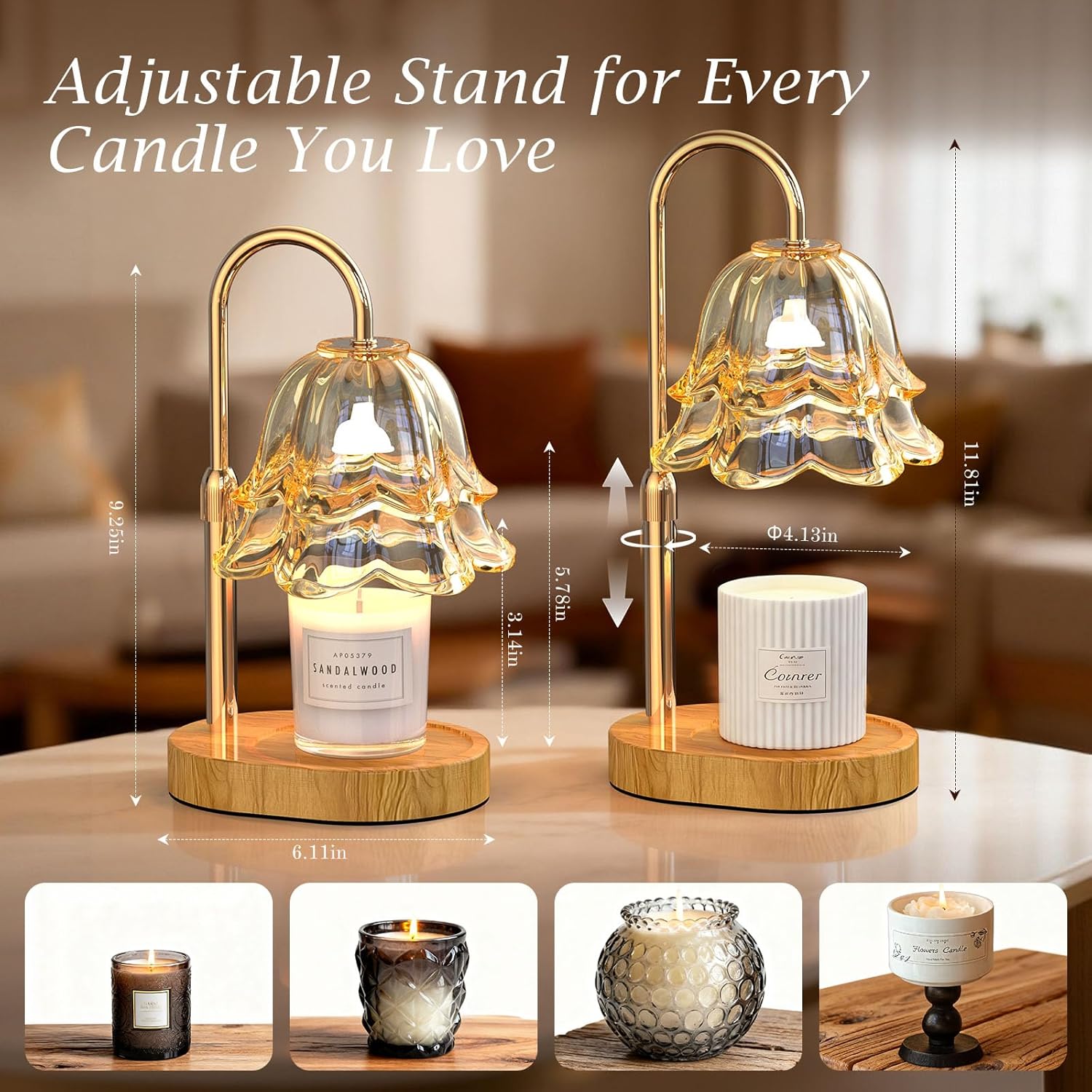 BYART Candle Warmer Lamp with Timer Dimmable, Adjustable Height Wax Melts Warmer for Jar Candles, Birthday Mothers Day Gifts for Women Mom, House Warming Gifts New Home Decor