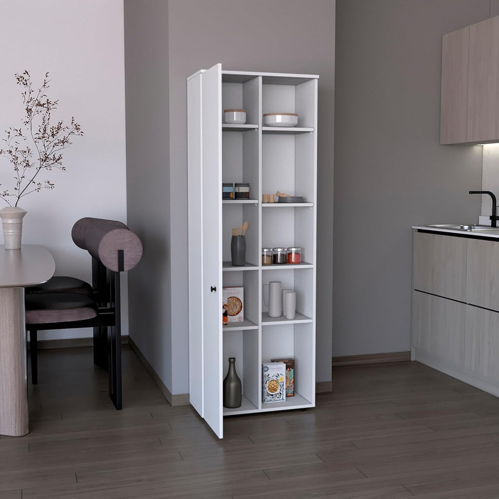 Large Capacity Kitchen Pantry Cabinet, 66.9" Slim Storage, 10 Shelves, Modern Design, White