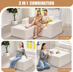 Hobestluk Rectangle Ottoman Memory Foam Footrest for Couch with Removable Cover Large Floor Seating for Adults Ottoman Coffee Table for Living Room, Bedroom or Office (Plush White, Footrest)