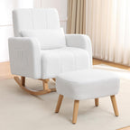 HCHAIRH Rocking Chair with Ottoman, Upholstered Glider Rocker with High Backrest and Side Pocket, Comfy Reading Chair with Solid Wood Legs for Nursery, Living Room,Bedroom White