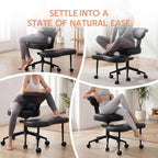 Ergonomic Cross-Legged Office Chair – Adjustable Height, Enhanced Lumbar Support, 360° Swivel, Wide Meditation & Yoga Kneeling Seat, Sturdy Steel Base, Wheels – PU Leather Black