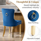 civama Dining Room Chairs Set of 6, Velvet Nikki Collection Dining Chair Upholstered Modern Tufted Kitchen Chair with Nailhead Back Pull Ring Golden Steel Legs, Blue