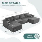 Weture 121''Modular Sectional Sofa with 2 Ottoman, Boneless couches for Living Room Furniture, Comfort U Shaped Sofa, Deep Seat Corner Couch, No Assembly Required（Gray, Corduroy）