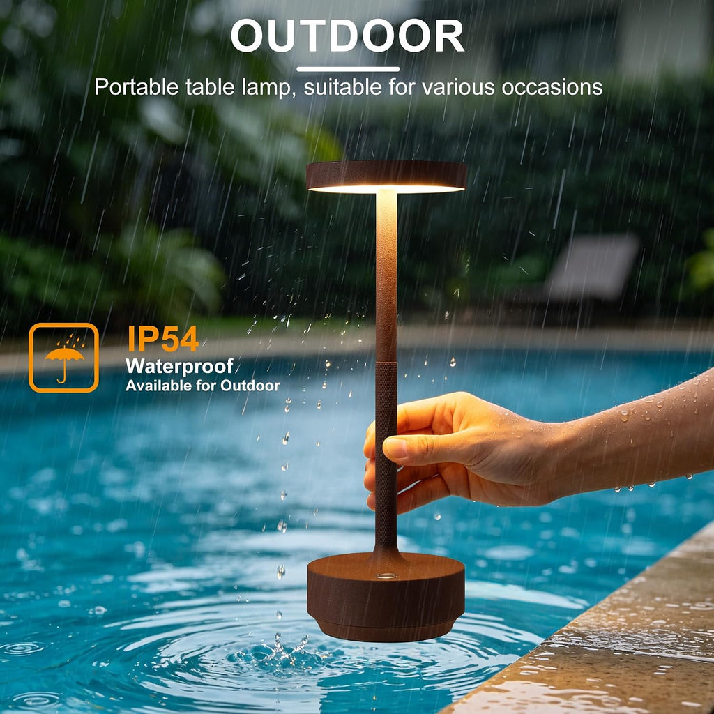 SAKRINGT 2 Pack Rechargeable Cordless Table Lamp - Battery Operated LED Portable Table Light with 3 Color Stepless Dimming, Memory Function - IP54 Waterproof for Outdoor, Restaurant, Patio, Camping