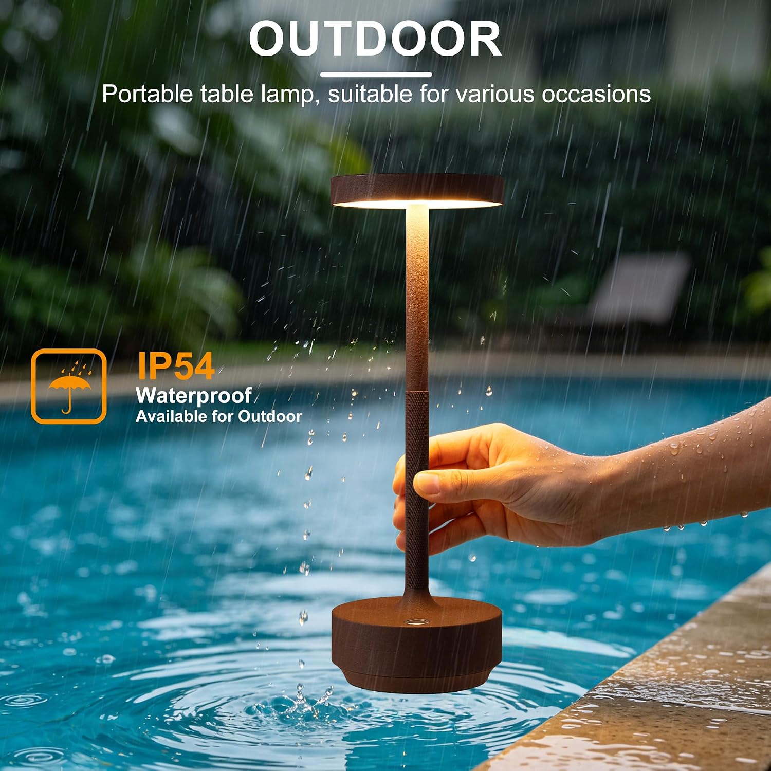 SAKRINGT 2 Pack Rechargeable Cordless Table Lamp - Battery Operated LED Portable Table Light with 3 Color Stepless Dimming, Memory Function - IP54 Waterproof for Outdoor, Restaurant, Patio, Camping