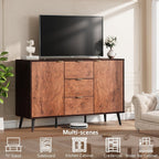 GarveeHome Buffet Cabinet with Drawers and Storage, 51.2 in Large Sideboard Buffet Credenza Storage Cabinet with Shelves and Doors, Walnut Buffet Cabinet for Dining Room, Entryway, Living Room