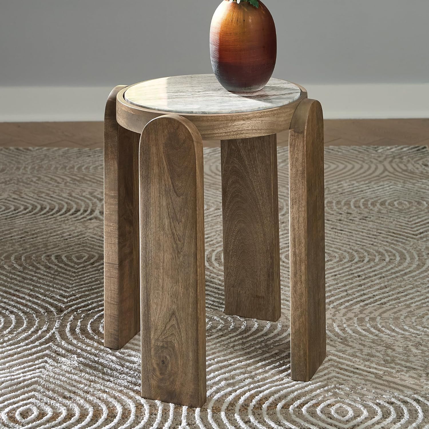 Signature Design by Ashley Gavrilley Contemporary Accent Table with Marble Top, Light Brown & Gray