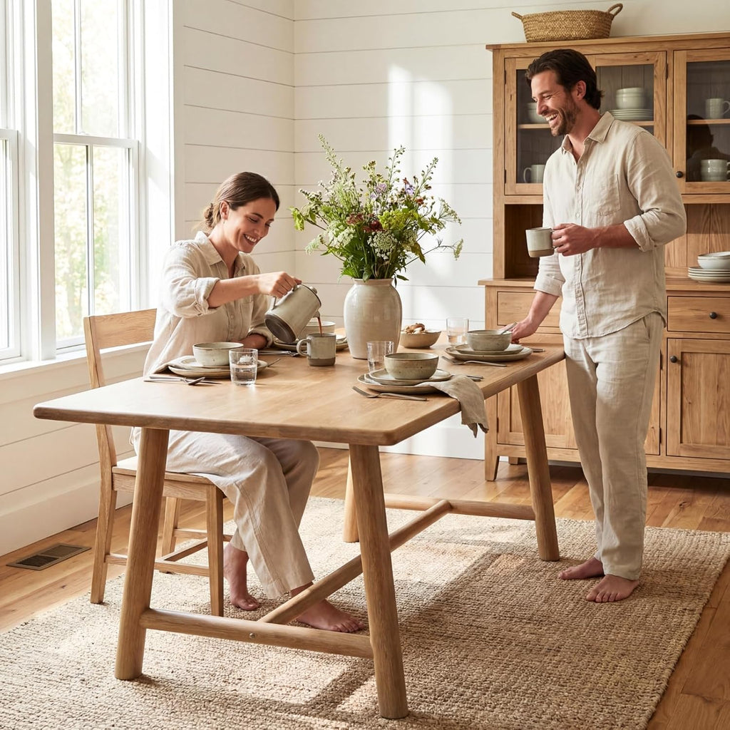 CIMOTA 69" Dining Table for 4-6, Wood Kitchen Table with Solid Wood Legs, Modern Farmhouse Dining Furniture for Dining Room, Living Room & Home Office, Natural Finish