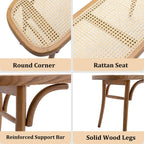 Farmhouse Wood Bench Seat Small Rattan Cane Bench Wicker Bench for End of Bed Living Room Entryway Foyer Indoor, Hand Woven