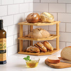 Bambüsi Plate Organizer for Cabinet - 3 Tier Bamboo Corner Cabinet Organizer Shelf for Plates Bowls Mugs Cups, Kitchen Cabinet Organizer, Cabinet Shelf Organizer, Countertop Rack, 10 x 10 x 9.5 Inch