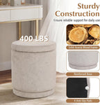 Giantex Round Ottoman with Storage, Chenille Fabric Vanity Stool with Removable Lid, Acacia Wood Frame, Ottoman Foot Rest for Living Room, Bedroom, Makeup Room No Assembly (Beige)